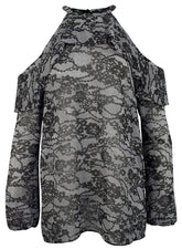 Michael Kors Women's Cold-Shoulder Halter Blouse Black/White